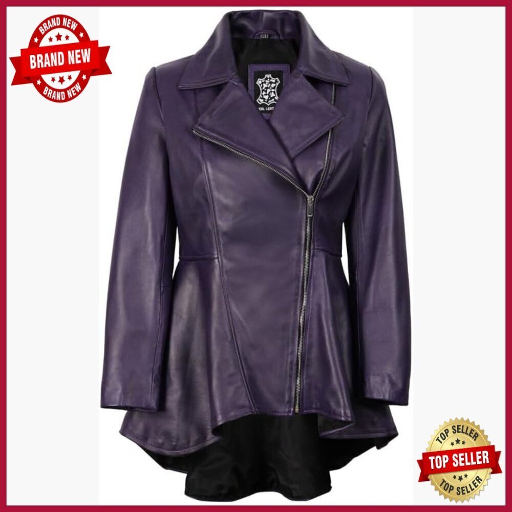 Real Lambskin Leather Jacket Peplum Style Regular Fit Long Sleeve